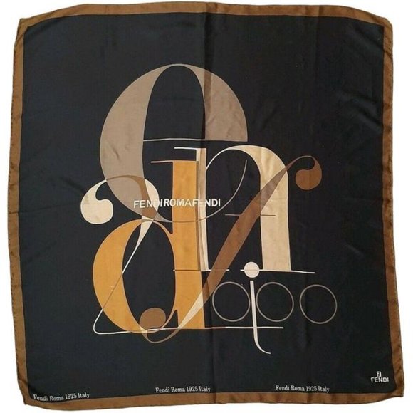 Fendi, Roma 1925 Logo Brown Gold Black Silk